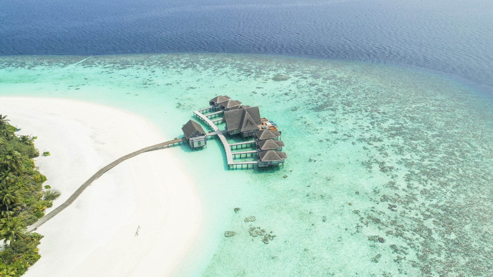 Aerial view of a tropical island and reef